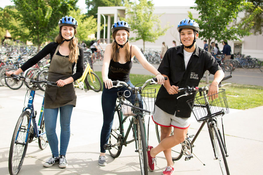 UC Davis students biking