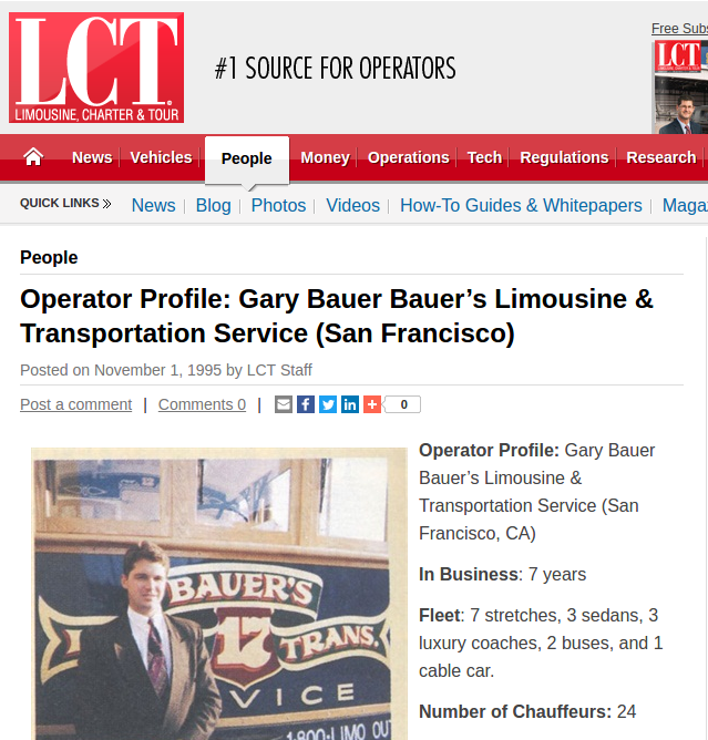 A website page of the business of Gary Bauer- Passenger Transportation Company expert