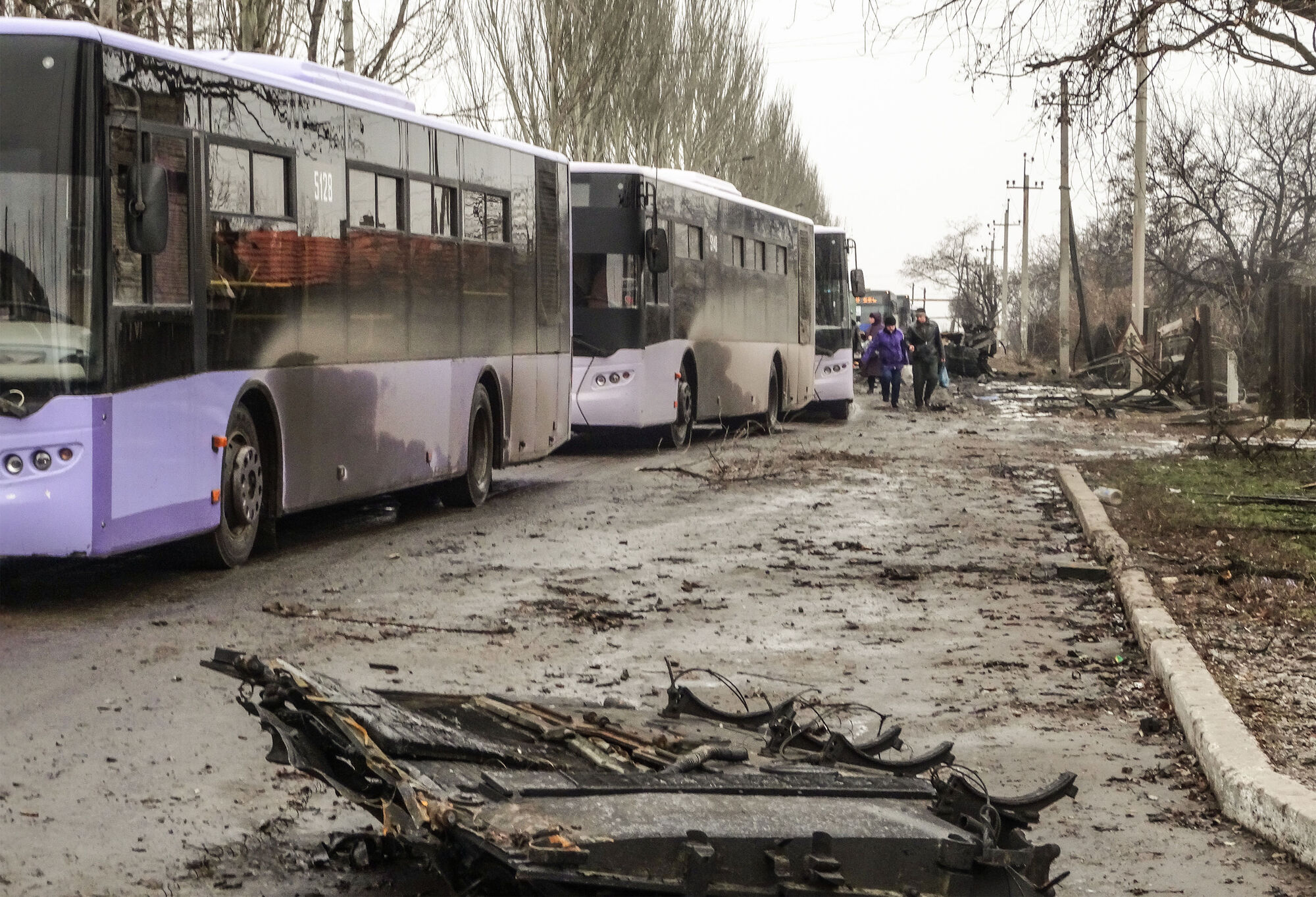 Buses in disaster zone