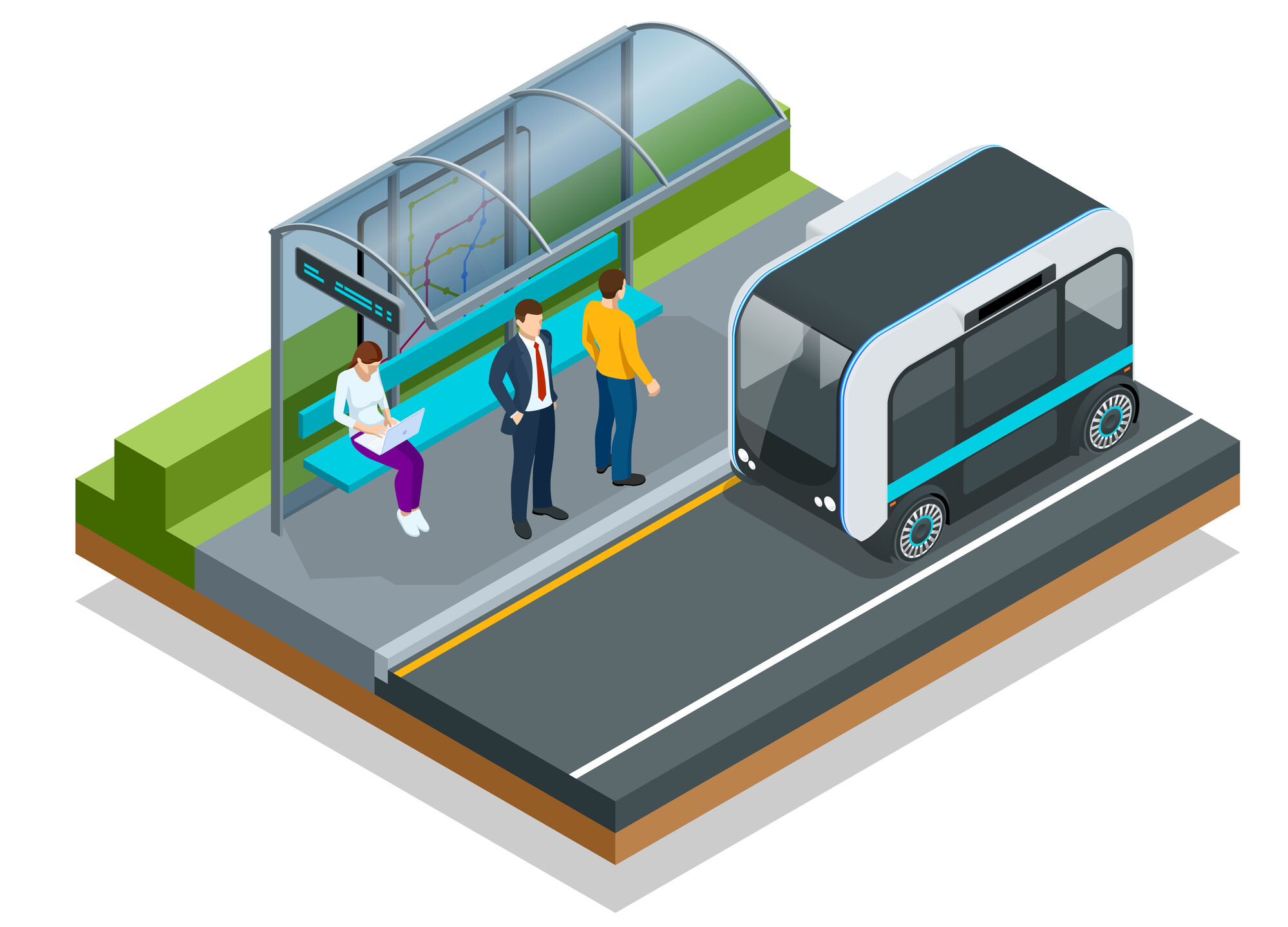 Disegno 3D fermata autobus autonomo