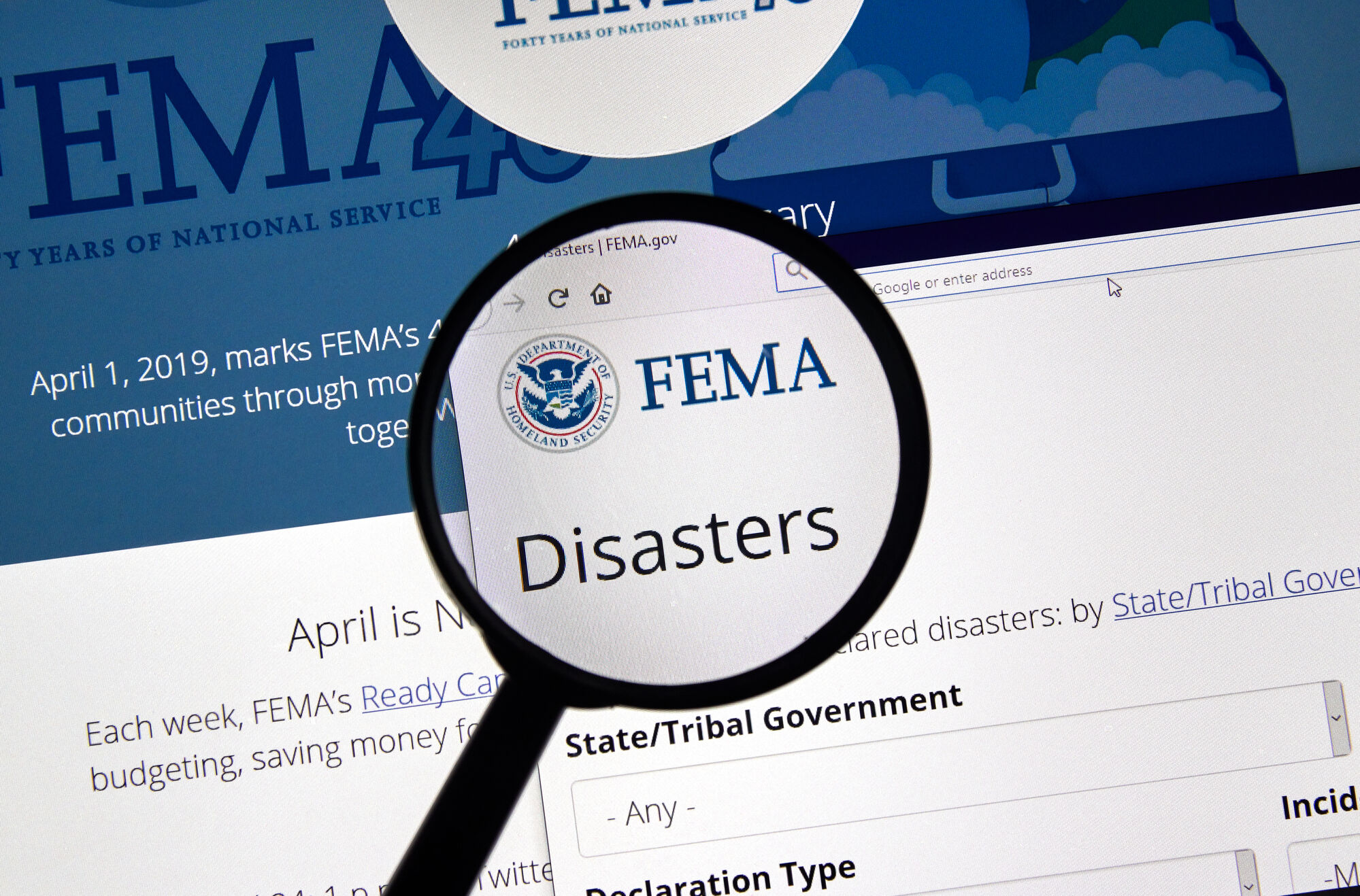 Zoom sulla pagina web FEMA